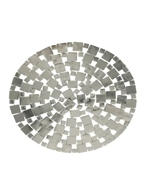 Nomi K Modern Squares Silvertone Metal Placemat, 15" Round