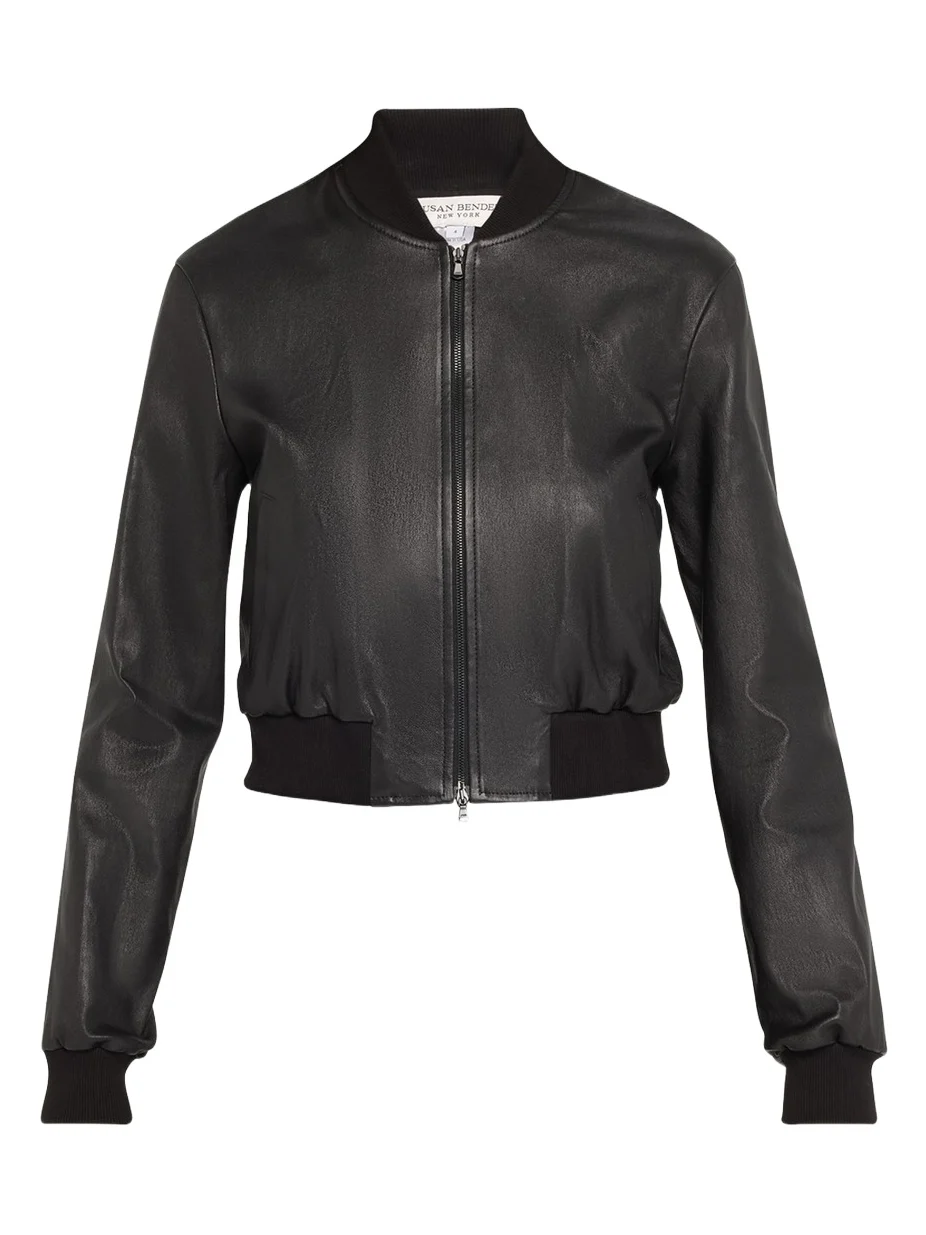 Stretch Lambskin Leather Bomber Jacket