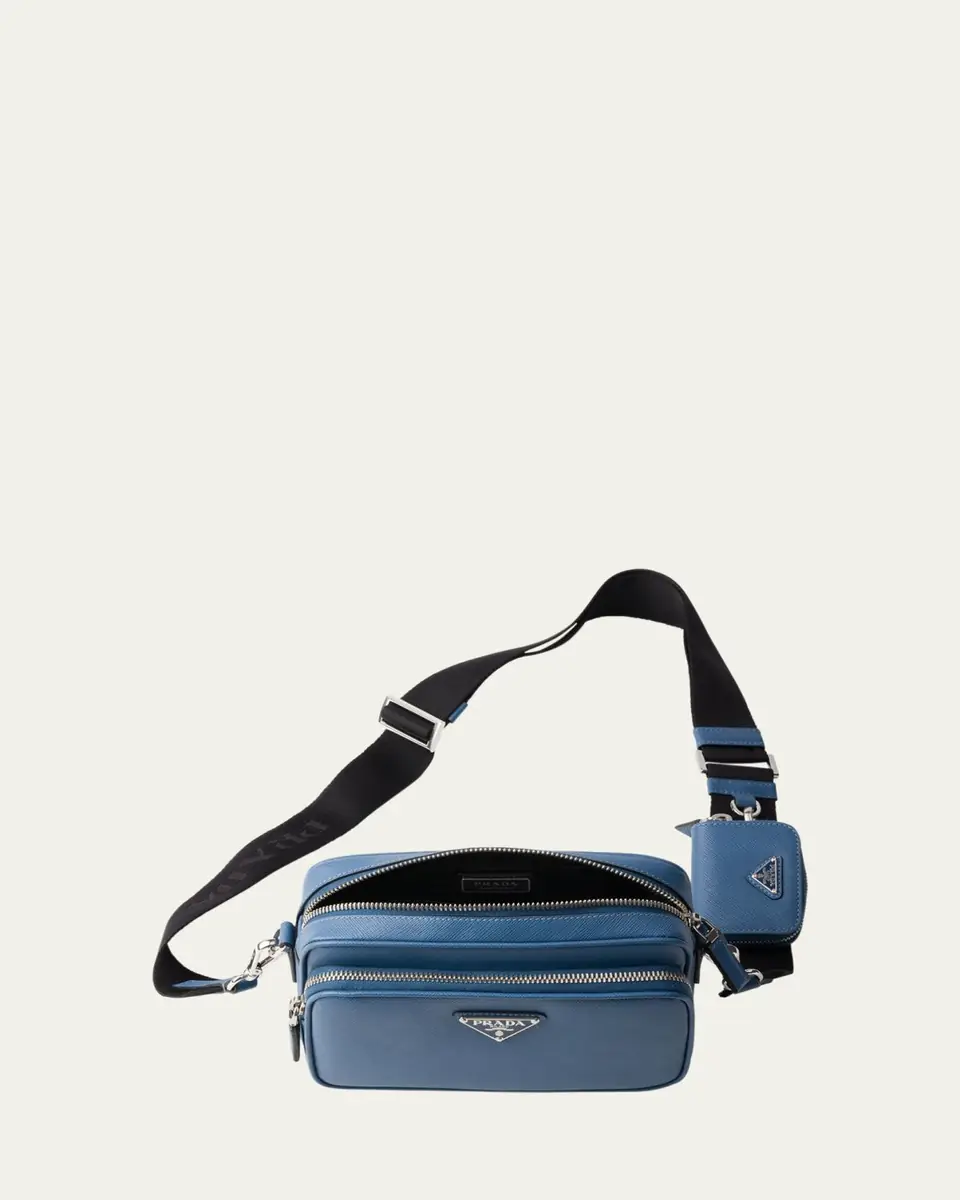 Prada Men's Saffiano Leather Crossbody Bag with Pouch | Thumbnail 3