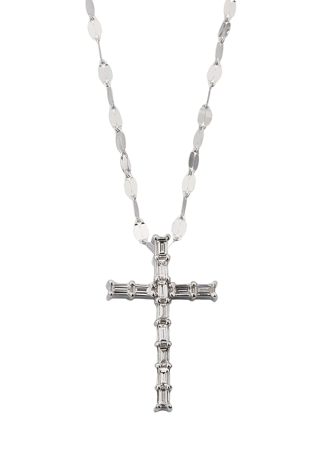 14K Gold Baguette Everyday Cross Pendant Necklace with Jump Ring, 16-18"L 14K Gold Baguette Everyday Cross Pendant Necklace with Jump Ring, 16-18"L
