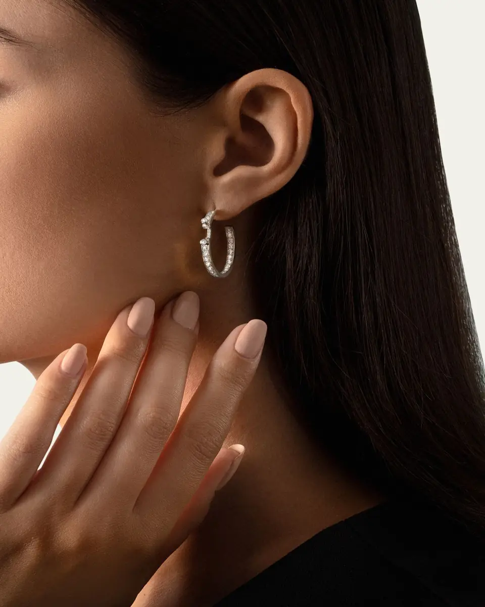 NOUVEL HERITAGE 18K Eternity Tuxedo Mood Hoop Earrings | Thumbnail 2
