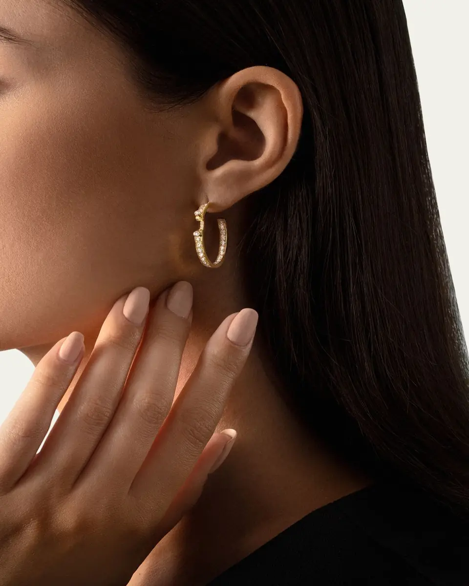 NOUVEL HERITAGE 18K Eternity Tuxedo Mood Hoop Earrings | Thumbnail 3