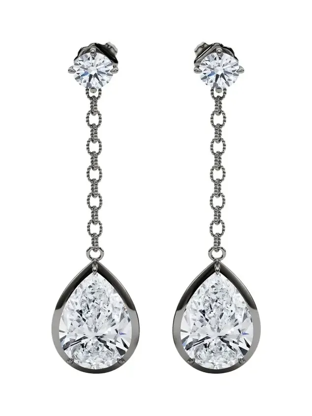 18K Link Chain Pear Lab Grown Diamond Drop Earrings