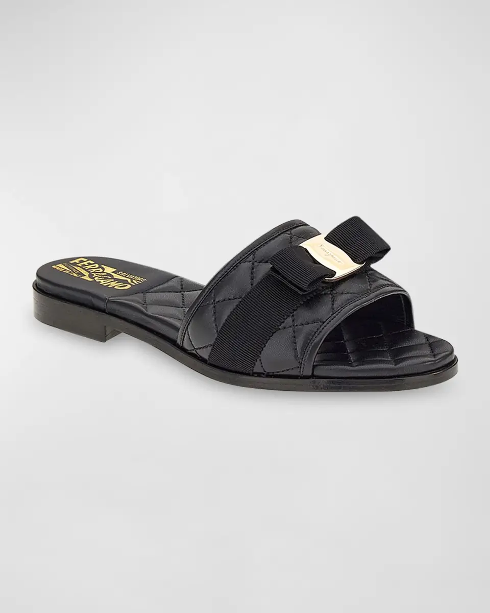 Ferragamo Quilted Lambskin Bow Flat Sandals | Thumbnail 2