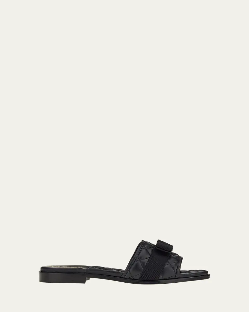 Ferragamo Quilted Lambskin Bow Flat Sandals | Thumbnail 6