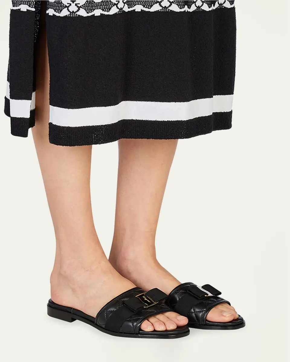 Ferragamo Quilted Lambskin Bow Flat Sandals | Thumbnail 7