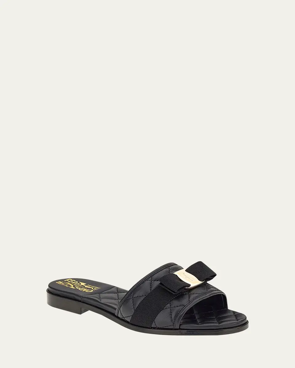 Ferragamo Quilted Lambskin Bow Flat Sandals | Thumbnail 8