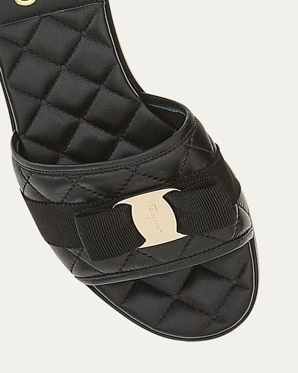 Ferragamo Quilted Lambskin Bow Flat Sandals | Thumbnail 9