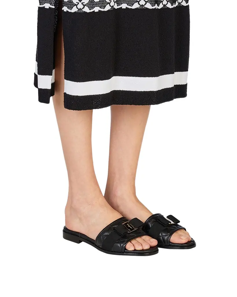 Ferragamo Quilted Lambskin Bow Flat Sandals