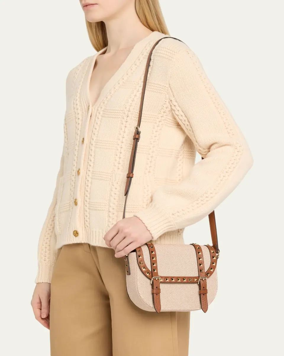 Valentino Garavani Rockstud Small Canvas Saddle Crossbody Bag | Thumbnail 7