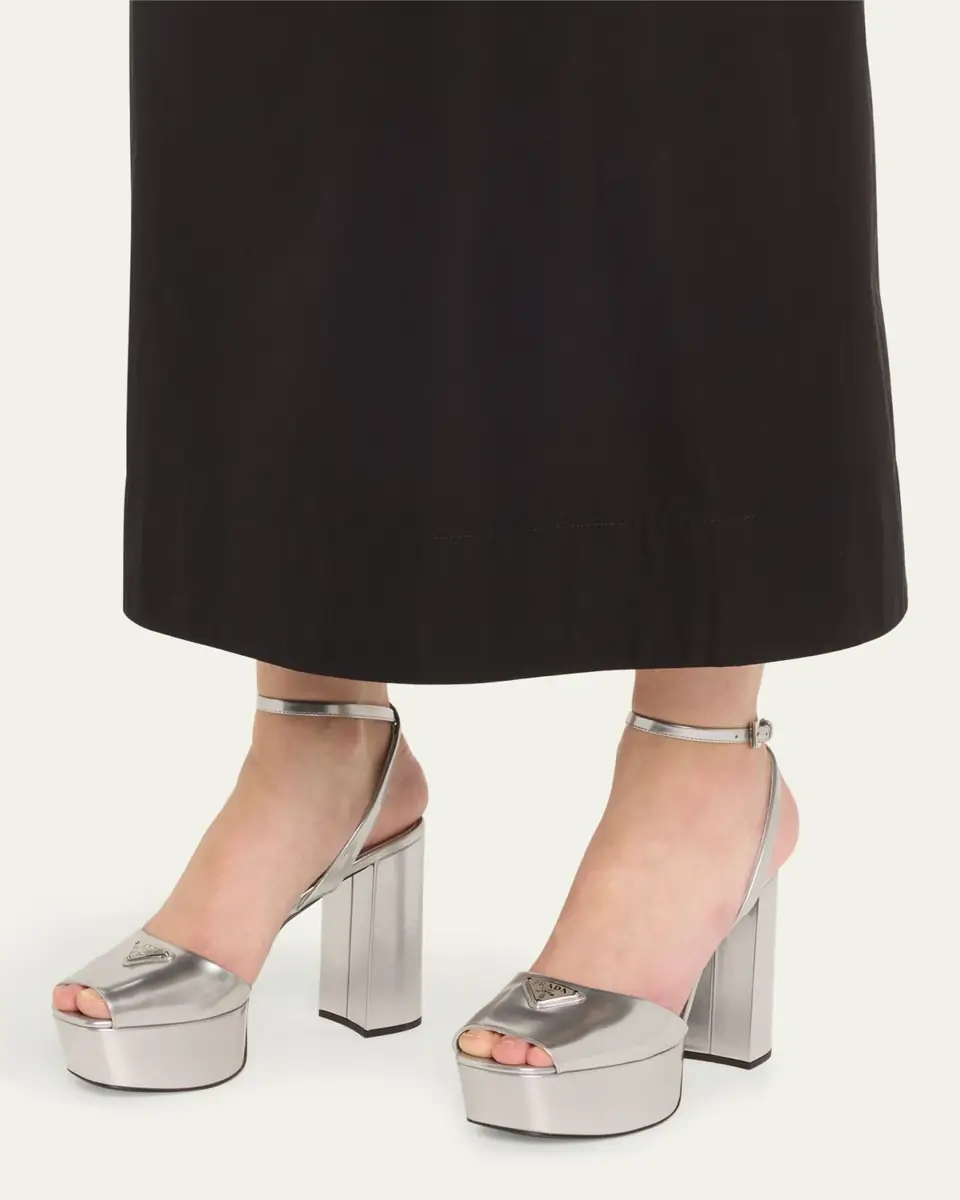 Prada Metallic Leather Ankle-Strap Platform Sandals | Thumbnail 2