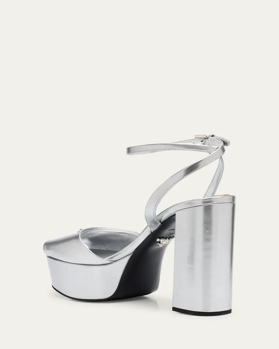 Prada Metallic Leather Ankle-Strap Platform Sandals | Thumbnail 4
