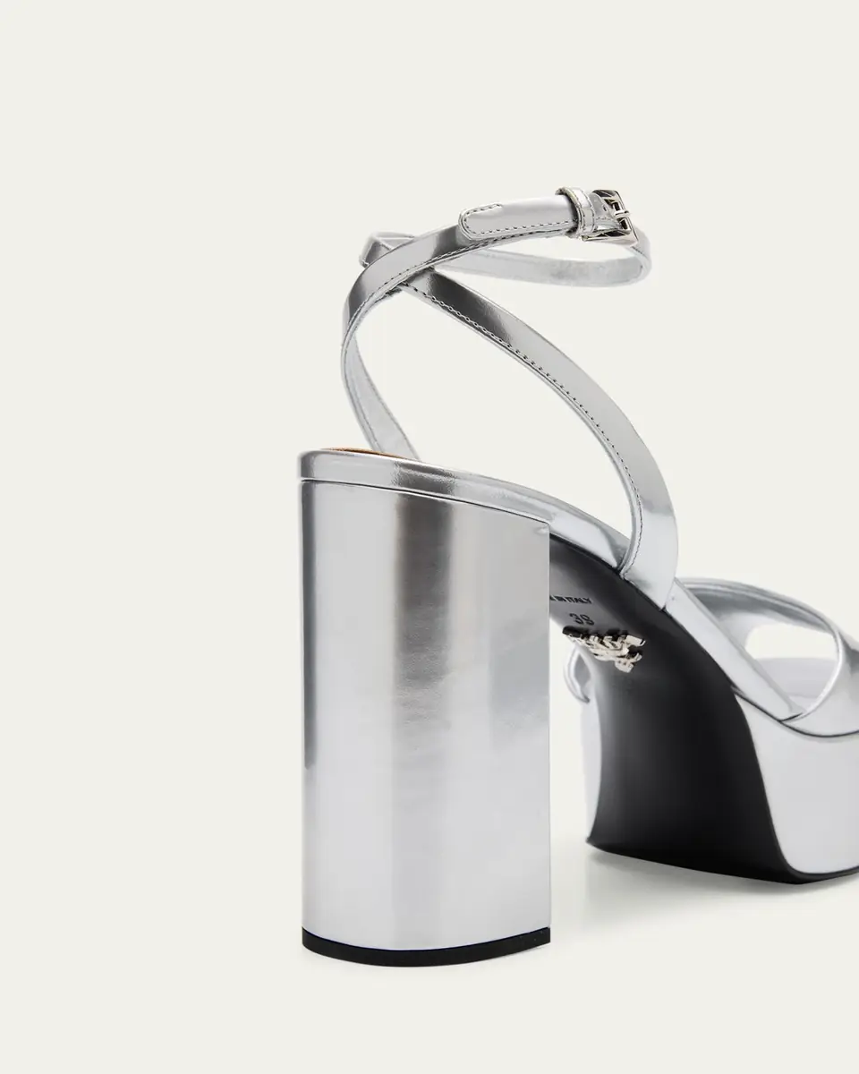 Prada Metallic Leather Ankle-Strap Platform Sandals | Thumbnail 5