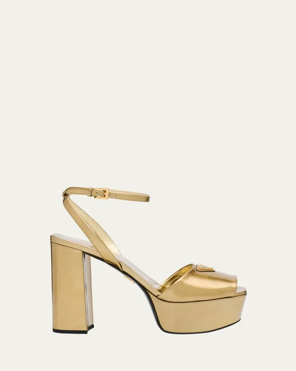 Prada Metallic Leather Ankle-Strap Platform Sandals | Thumbnail 6