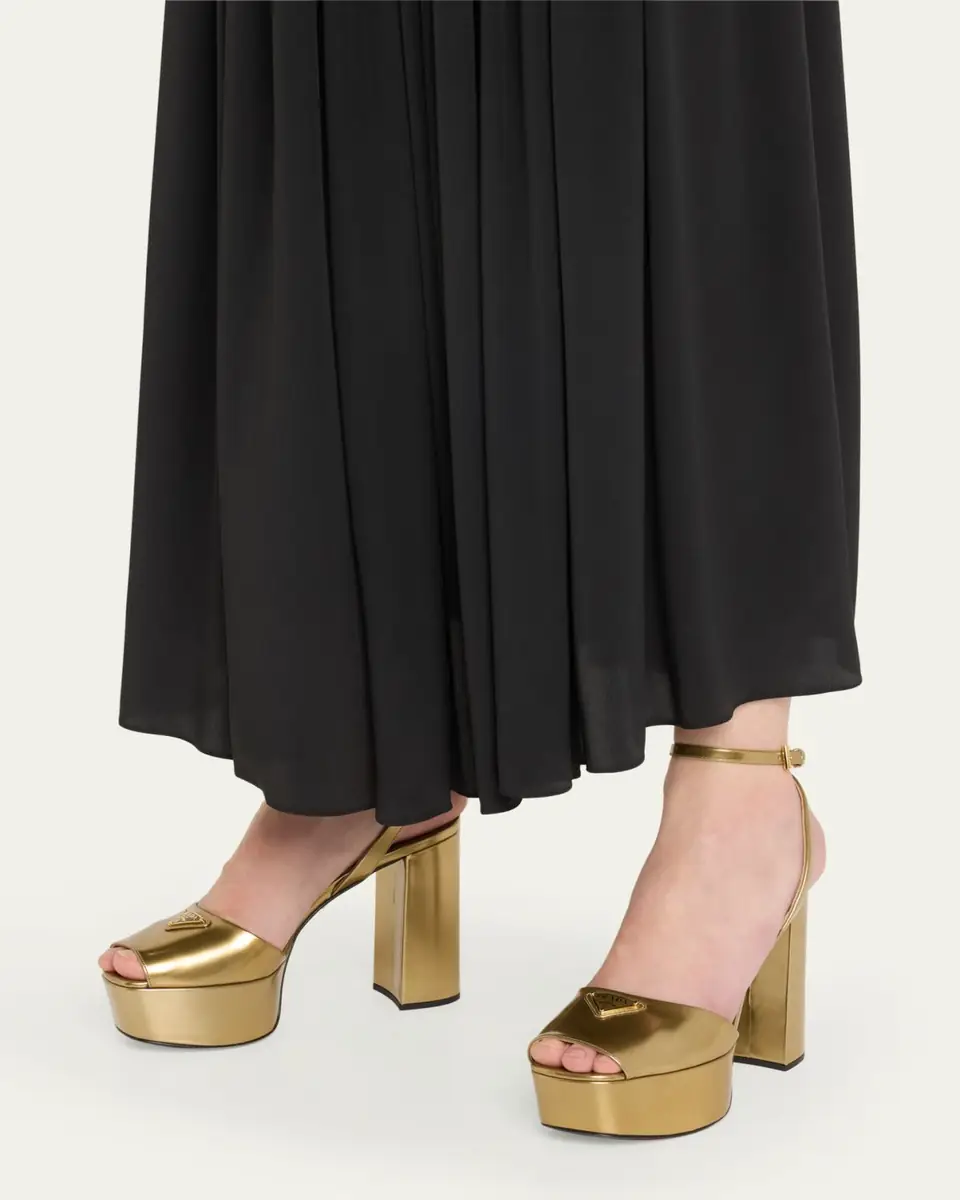 Prada Metallic Leather Ankle-Strap Platform Sandals | Thumbnail 7