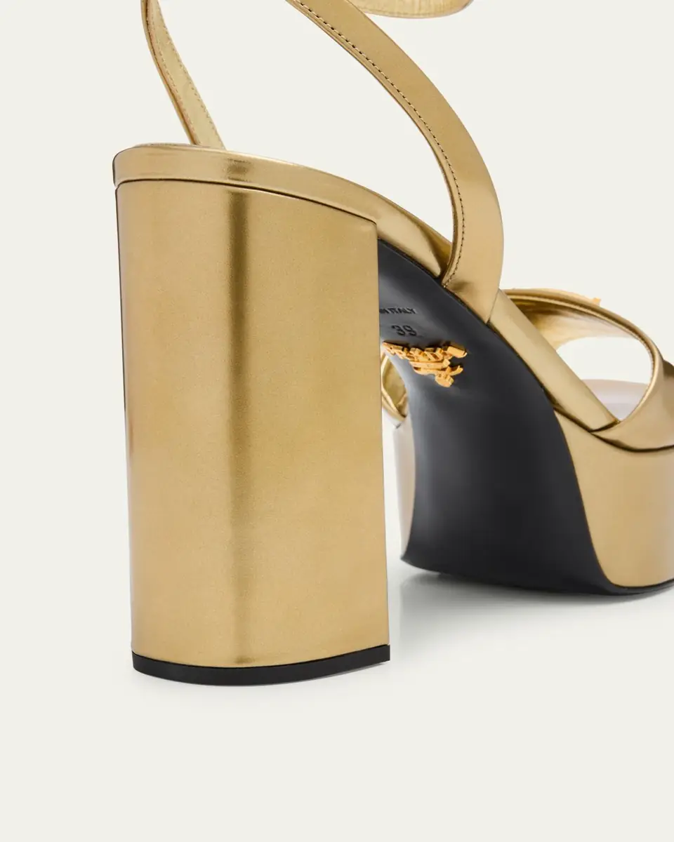Prada Metallic Leather Ankle-Strap Platform Sandals | Thumbnail 10