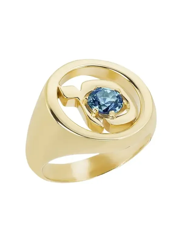 18K Gold Hebrew MEM Initial Signet Ring