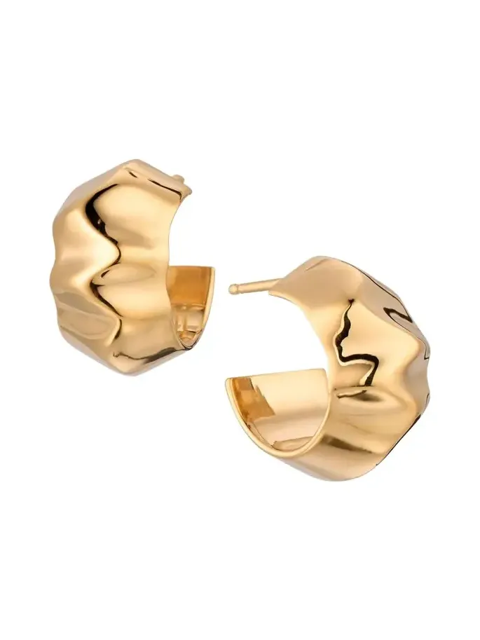 18K Yellow Gold Small Wave Hoop Earrings 18K Yellow Gold Small Wave Hoop Earrings