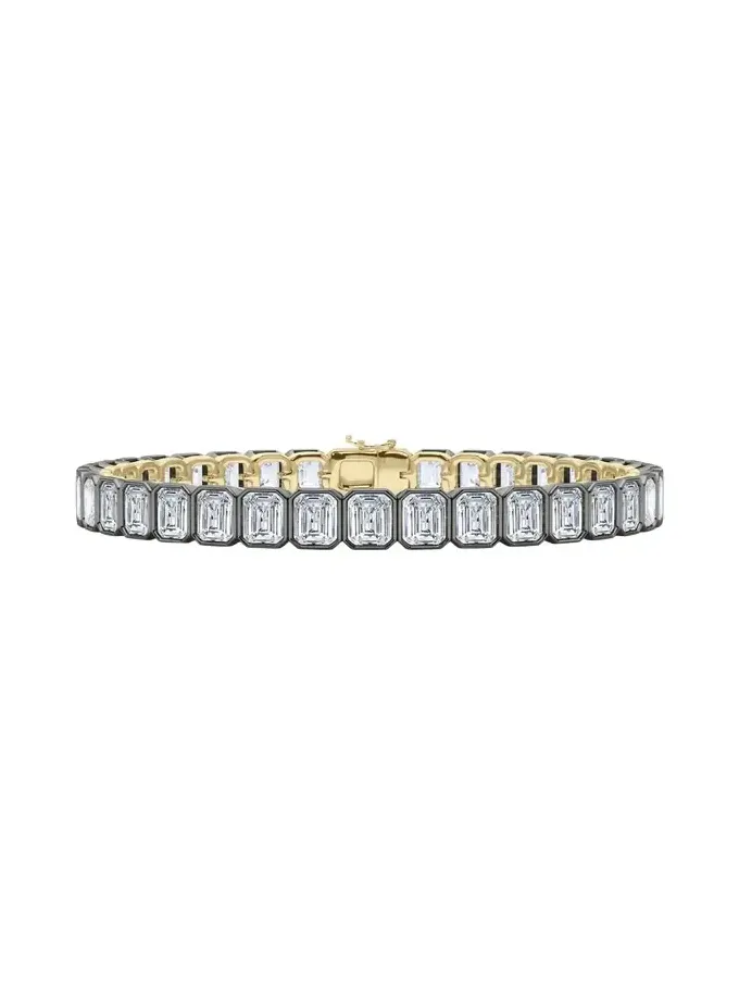 18K Emerald Cut Bezel Lab Grown Diamond Tennis Bracelet