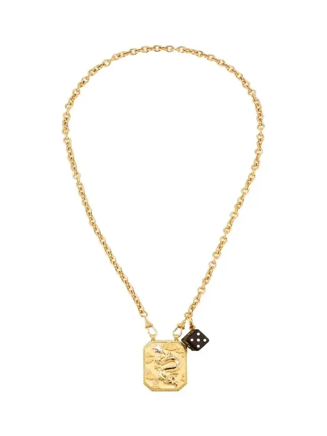 Dragon Scapular and Ebony Dado Pendants on Rosa Classic Chain Necklace