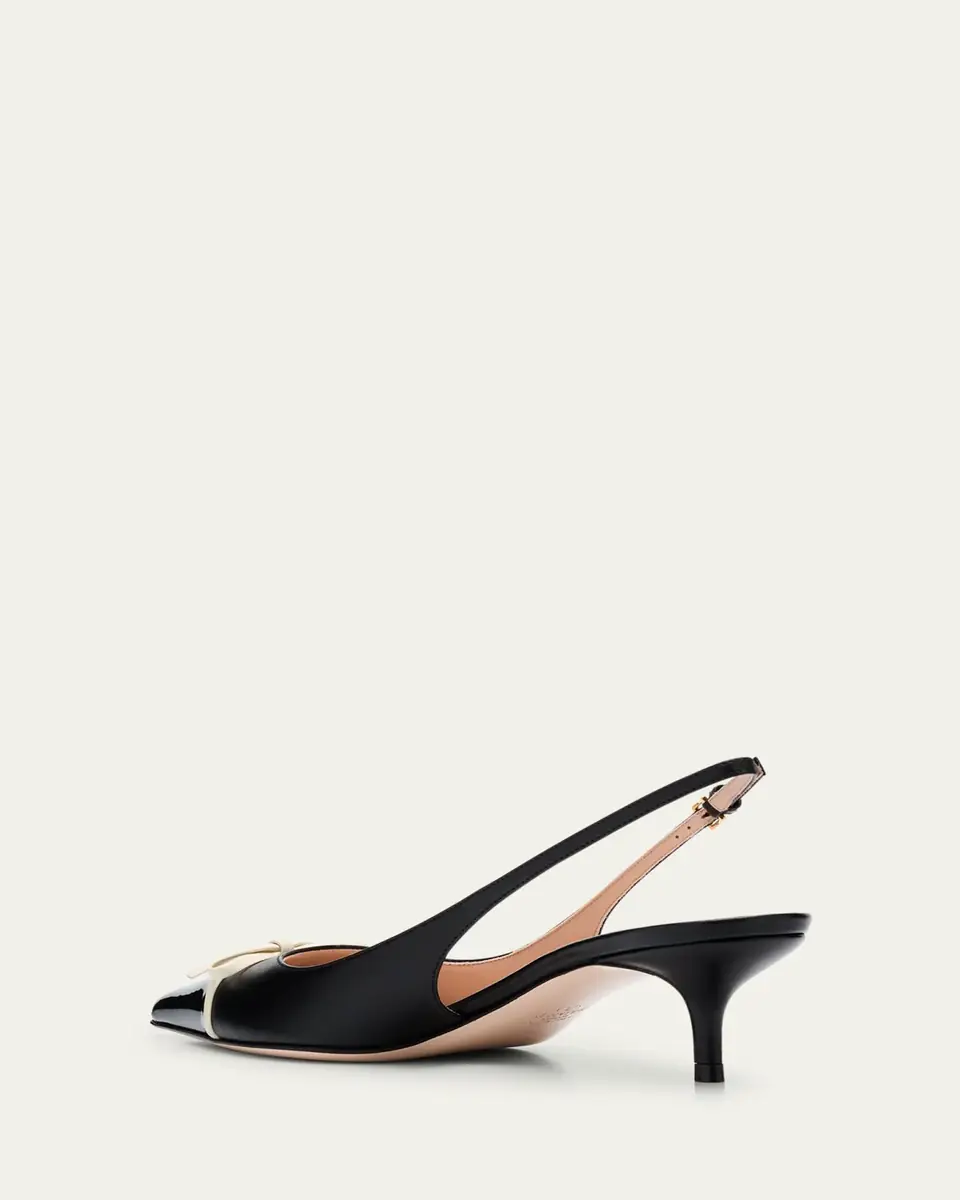 Valentino Garavani Patent Cap-Toe Leather Kitten Slingback Pumps | Thumbnail 4 Valentino Garavani Patent Cap-Toe Leather Kitten Slingback Pumps | Thumbnail 4