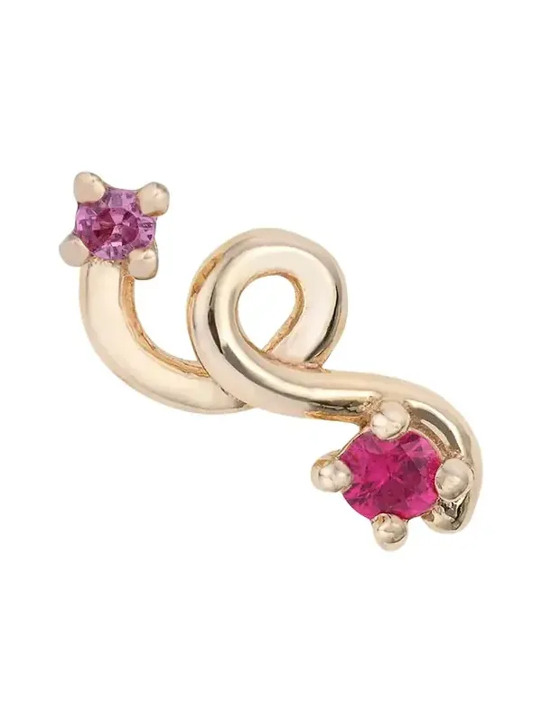 9K Yellow Gold Ruby and Pink Sapphire Mini Loop Earring, Single