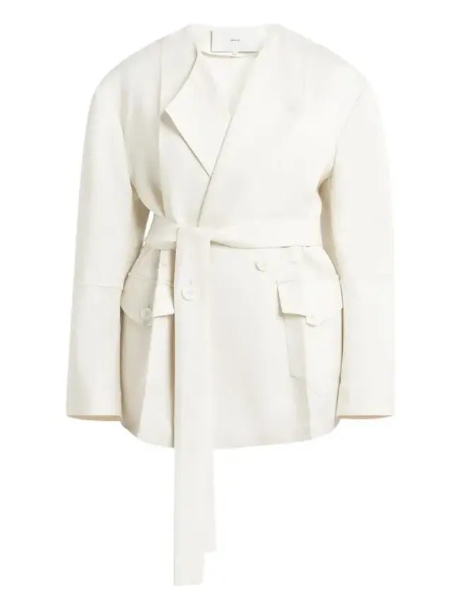 No Collar Origami Belted Wool Jacket No Collar Origami Belted Wool Jacket