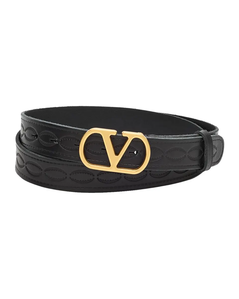 Valentino Garavani Men's Leather V Logo Buckle Belt | Thumbnail 3