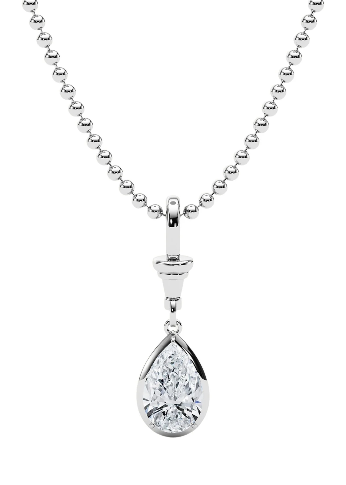 18K Ball and Chain Pear Shape Lab Grown Diamond Pendant Necklace, 3.0tcw 18K Ball and Chain Pear Shape Lab Grown Diamond Pendant Necklace, 3.0tcw