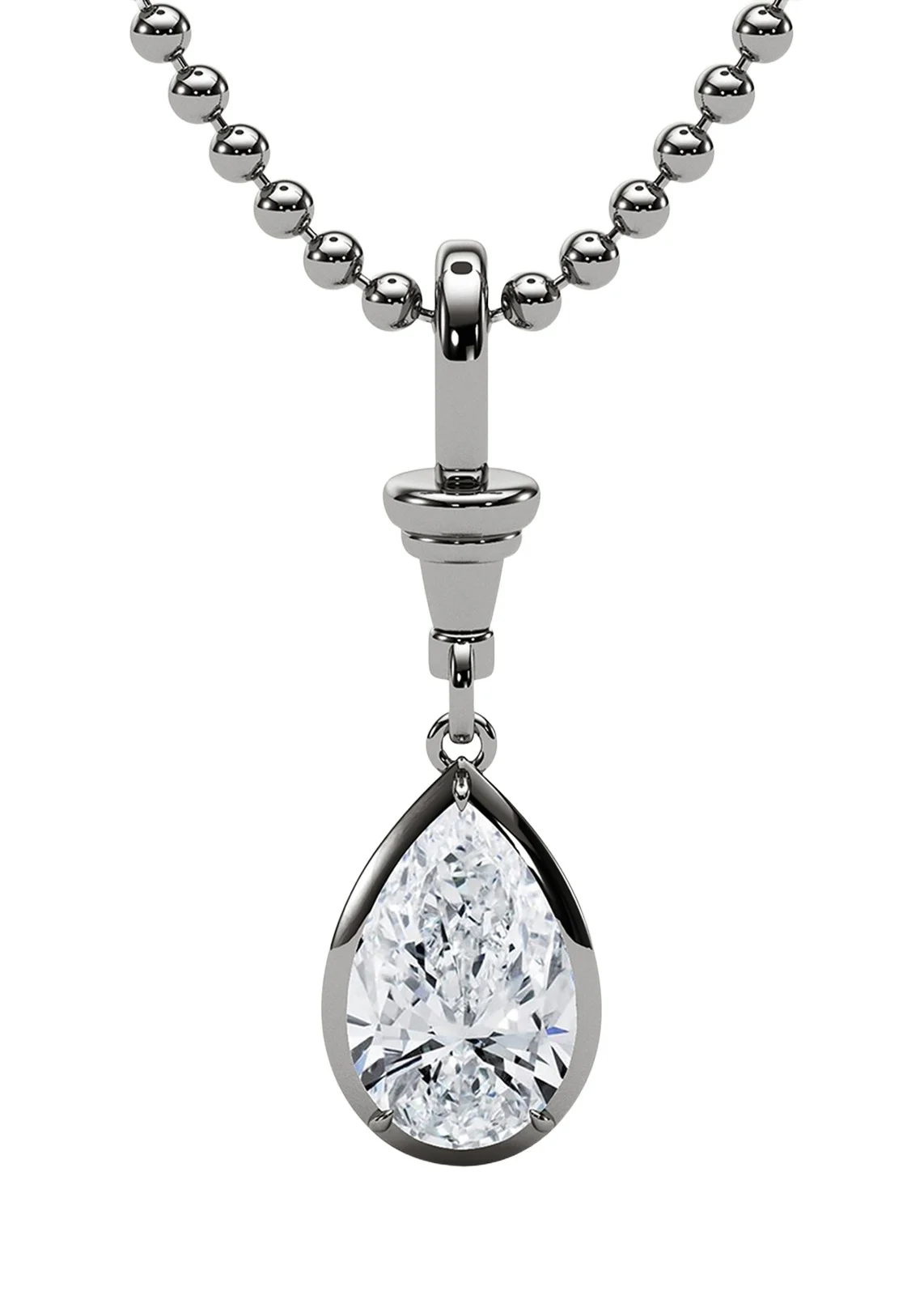 18K Ball and Chain Pear Shape Lab Grown Diamond Pendant Necklace, 2.0tcw 18K Ball and Chain Pear Shape Lab Grown Diamond Pendant Necklace, 2.0tcw