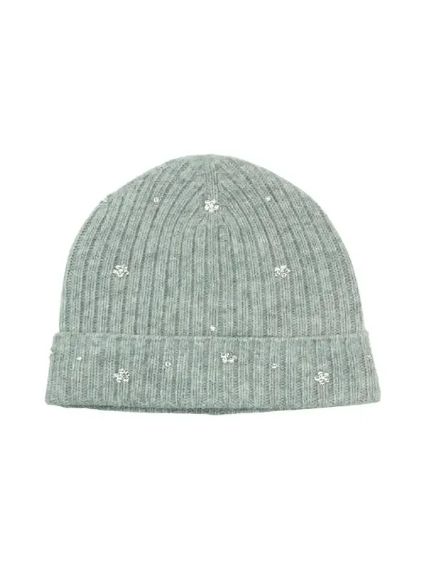 Crystal Flower Embellished Beanie Hat