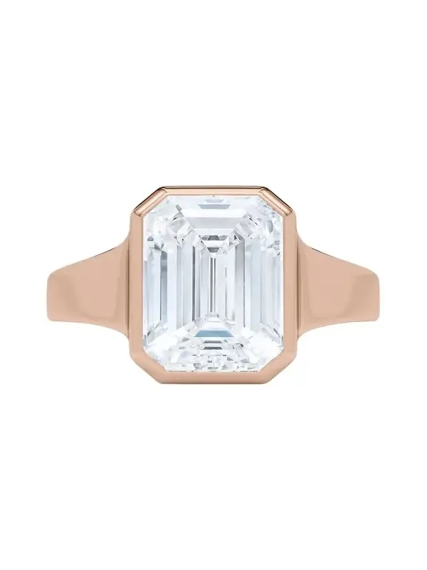18K Emerald Cut Lab Grown Diamond Cigar Bezel Ring, 2.0tcw