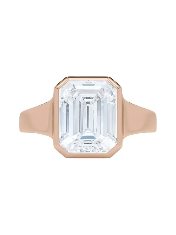 18K Emerald Cut Lab Grown Diamond Cigar Bezel Ring, 3.0tcw