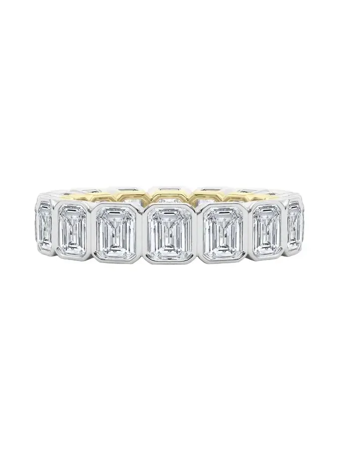 18K Emerald Cut Bezel Lab Grown Diamond Eternity Band, 9.0tcw