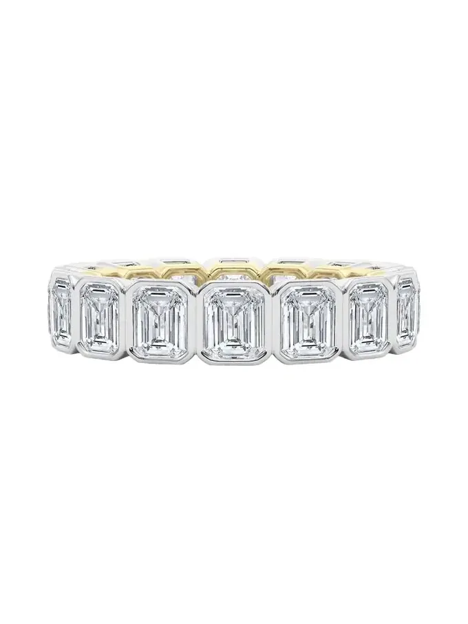 18K Emerald Cut Bezel Lab Grown Diamond Eternity Band, 6.6tcw