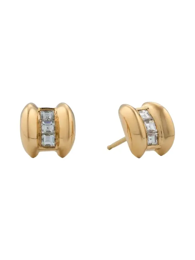 18K Yellow Gold Anchor Carre Diamond Stud Earrings
