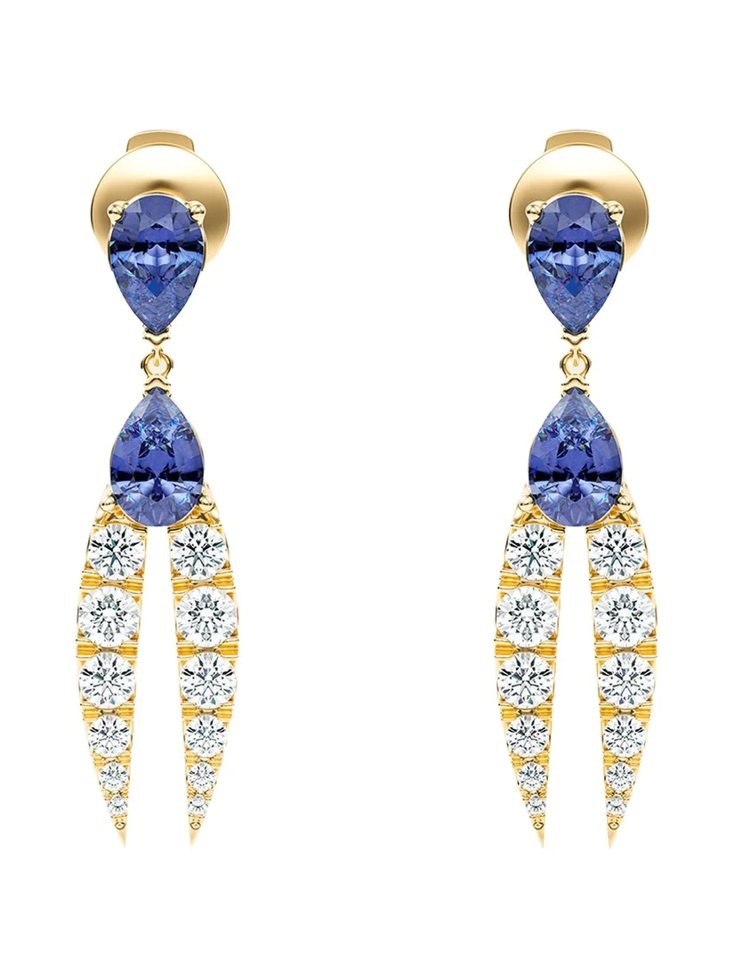 KAMAL Lotus Diamond and Tanzanite Earrings