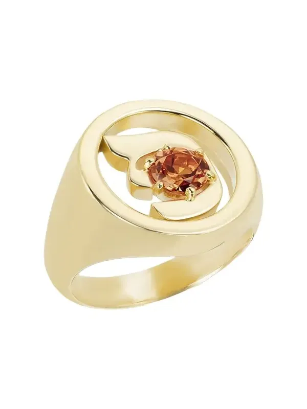 18K Gold Hebrew PEH Initial Signet Ring