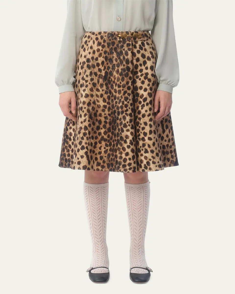 Valentino Garavani Leopard A-Line Wool Skirt | Thumbnail 2