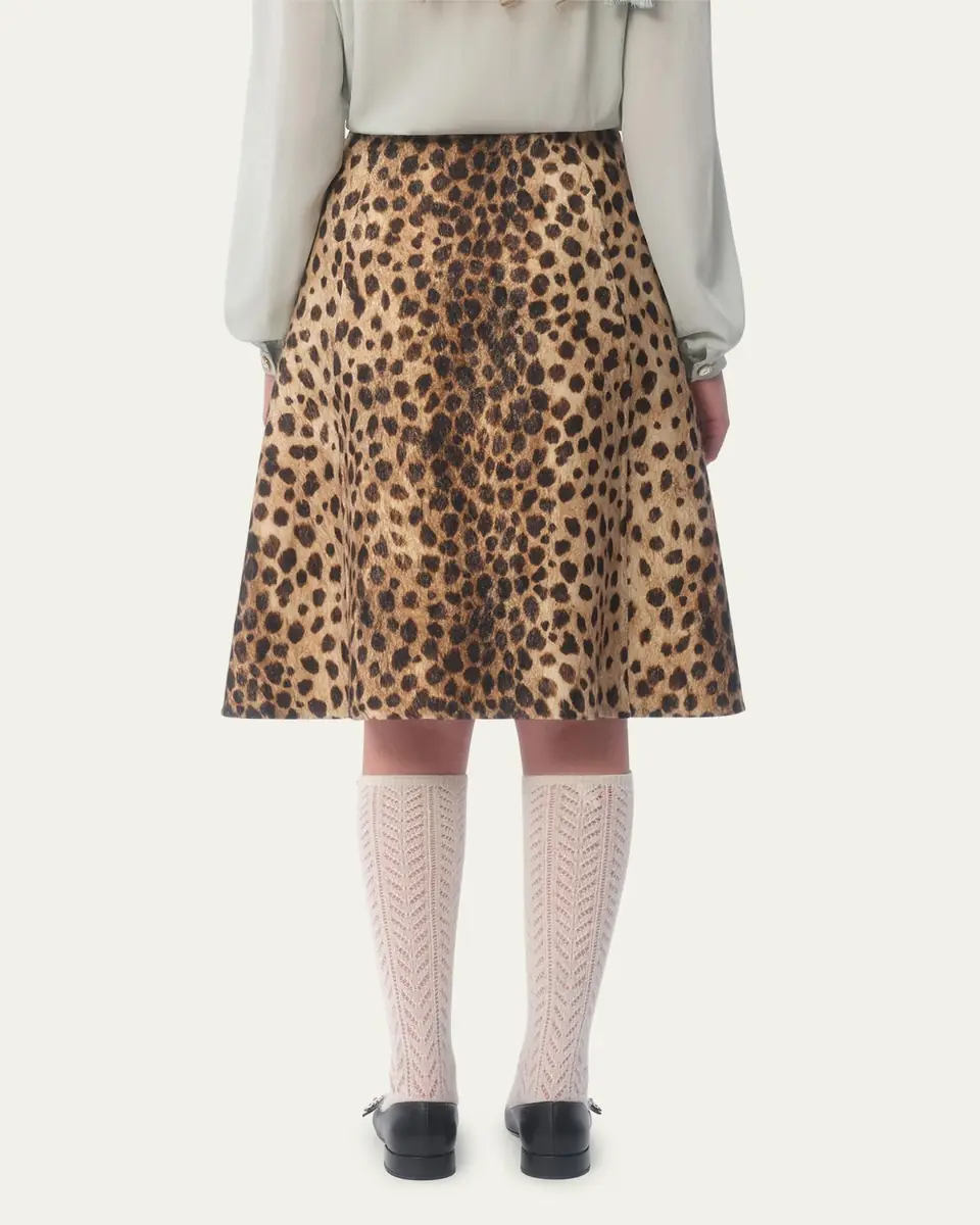 Valentino Garavani Leopard A-Line Wool Skirt | Thumbnail 3