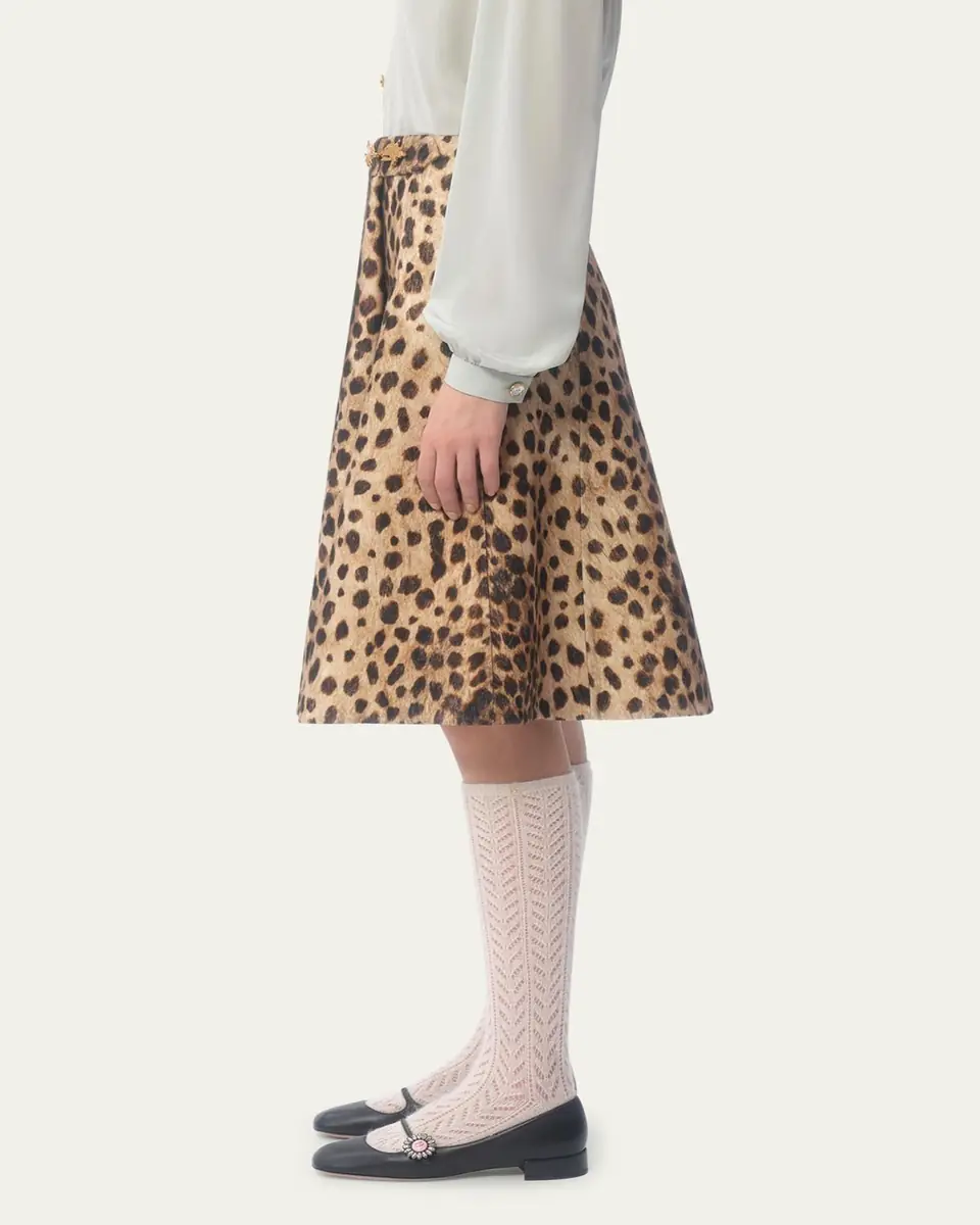 Valentino Garavani Leopard A-Line Wool Skirt | Thumbnail 4