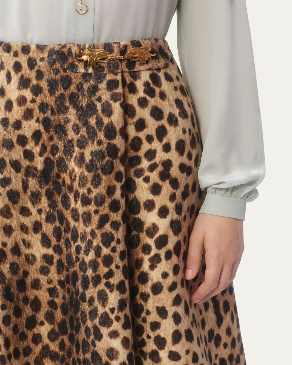 Valentino Garavani Leopard A-Line Wool Skirt | Thumbnail 5