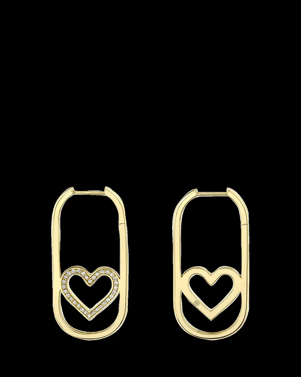Sydney Evan 14K Yellow Gold Pave Open Heart Diamond Long Hoop Earrings | Thumbnail 2