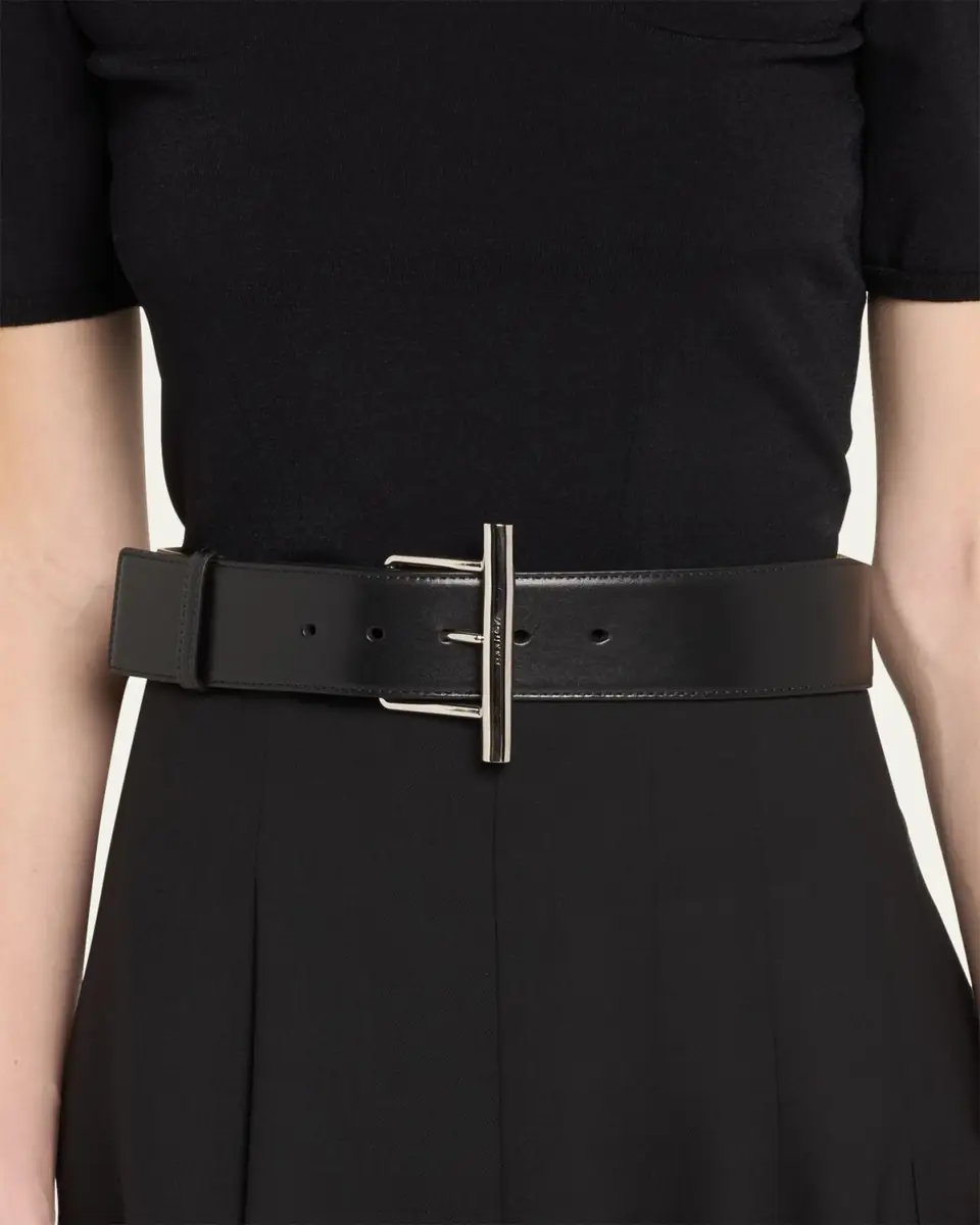 Alexander McQueen Silvertone Cross-Bar Leather Wide Sling Belt | Thumbnail 2