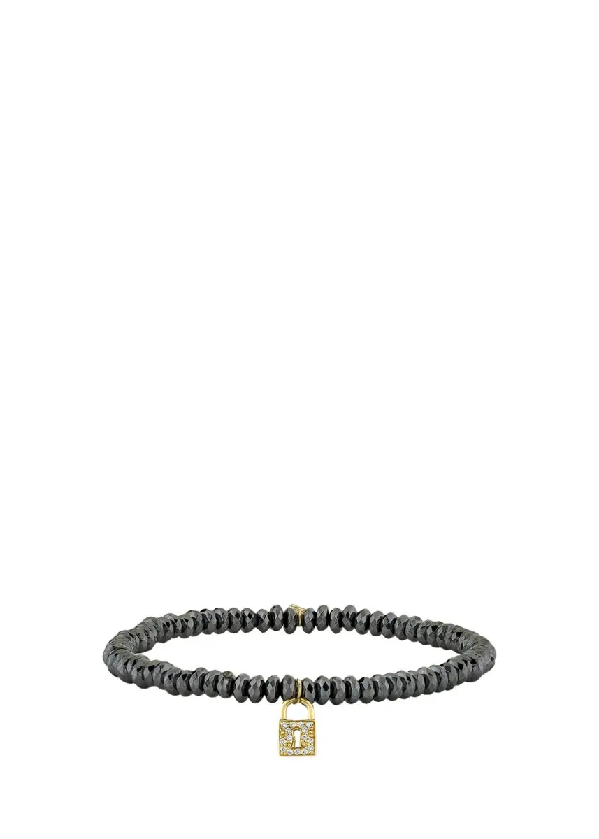 Sydney Evan Hematite and 14K Gold Medium Keyhole Lock Diamond Charm Bracelet | Thumbnail 3 Sydney Evan Hematite and 14K Gold Medium Keyhole Lock Diamond Charm Bracelet | Thumbnail 3