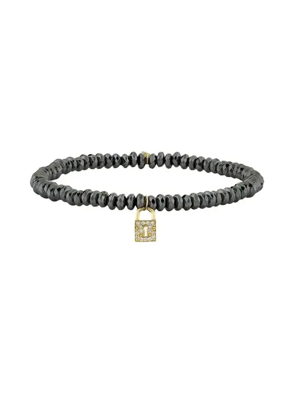 Hematite and 14K Gold Medium Keyhole Lock Diamond Charm Bracelet Hematite and 14K Gold Medium Keyhole Lock Diamond Charm Bracelet