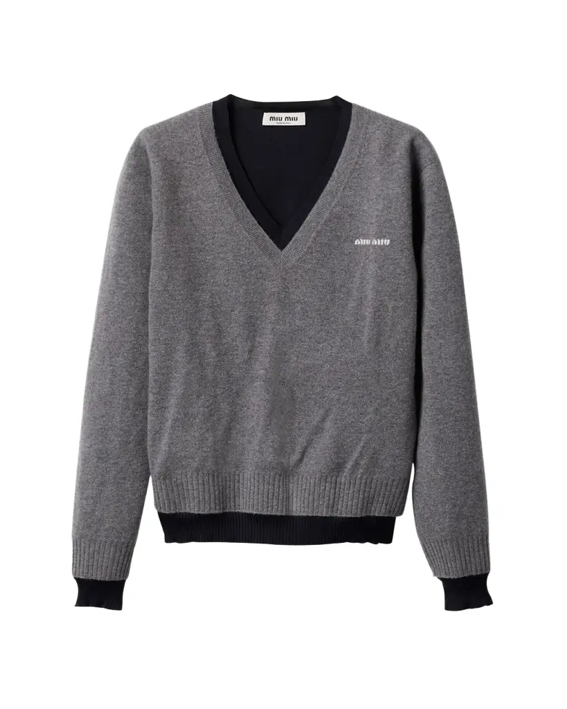 Layered V-Neck Oversized Cashmere Sweater