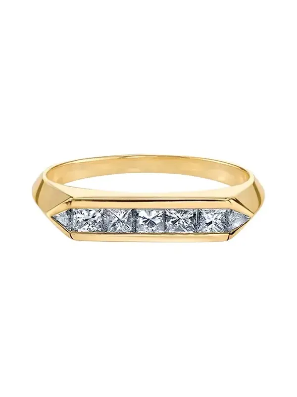 18K Yellow Gold Trillion Princess Diamond Chevron Band Ring