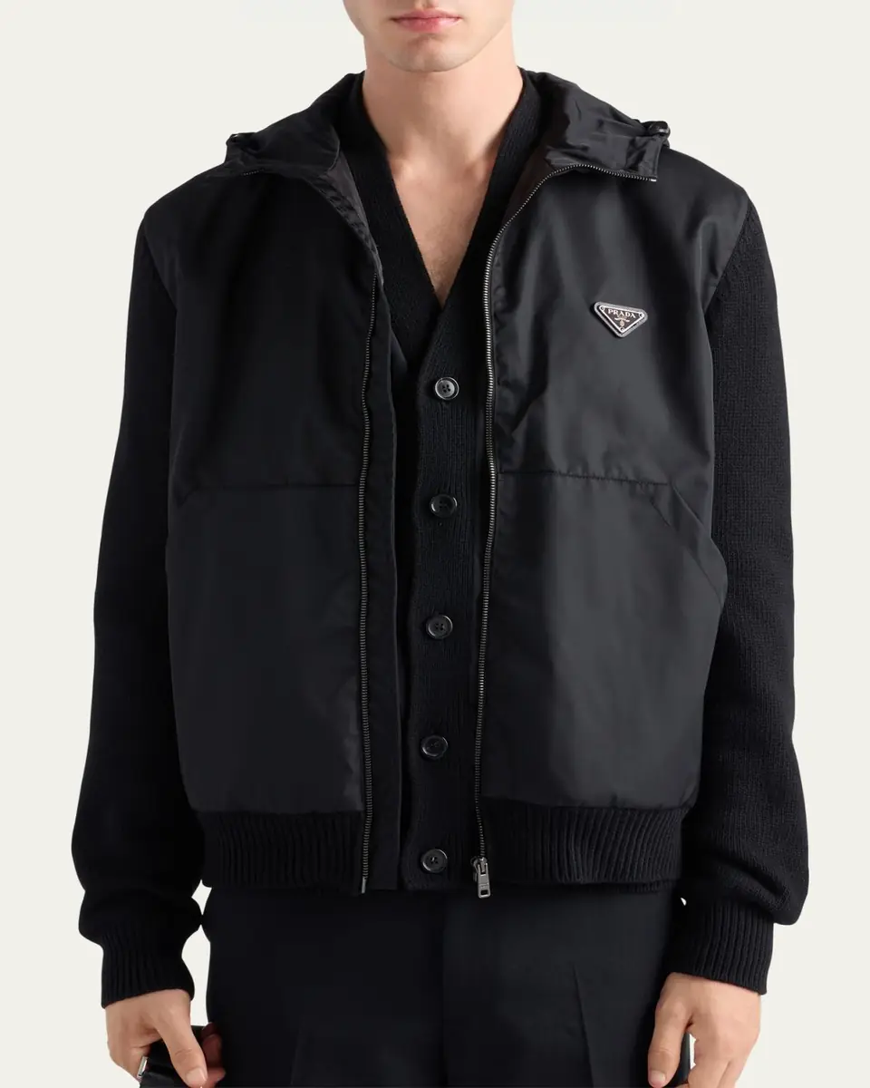 Prada Men's Cashmere-Wool Hooded Sweater | Thumbnail 3 Prada Men's Cashmere-Wool Hooded Sweater | Thumbnail 3