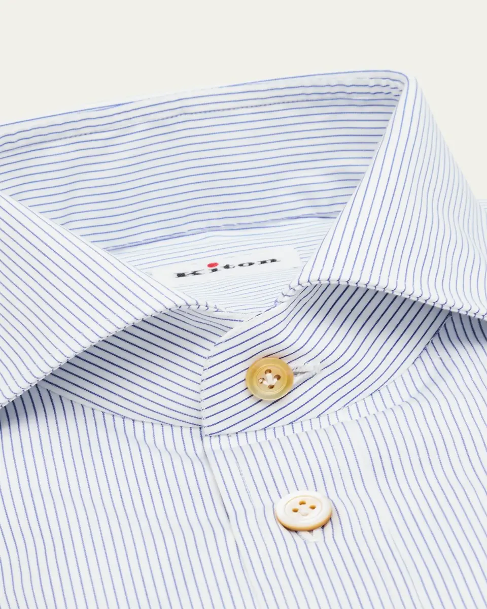 Kiton Men's Cotton Hairline Stripe Dress Shirt | Thumbnail 2 Kiton Men's Cotton Hairline Stripe Dress Shirt | Thumbnail 2